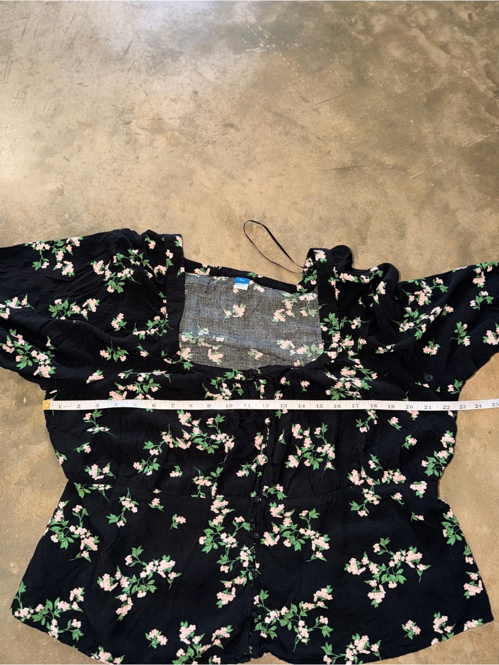 Old Navy XXL Black Floral Peplum Blouse Square Neck Balloon Sleeve Cottage - Picture 7 of 14